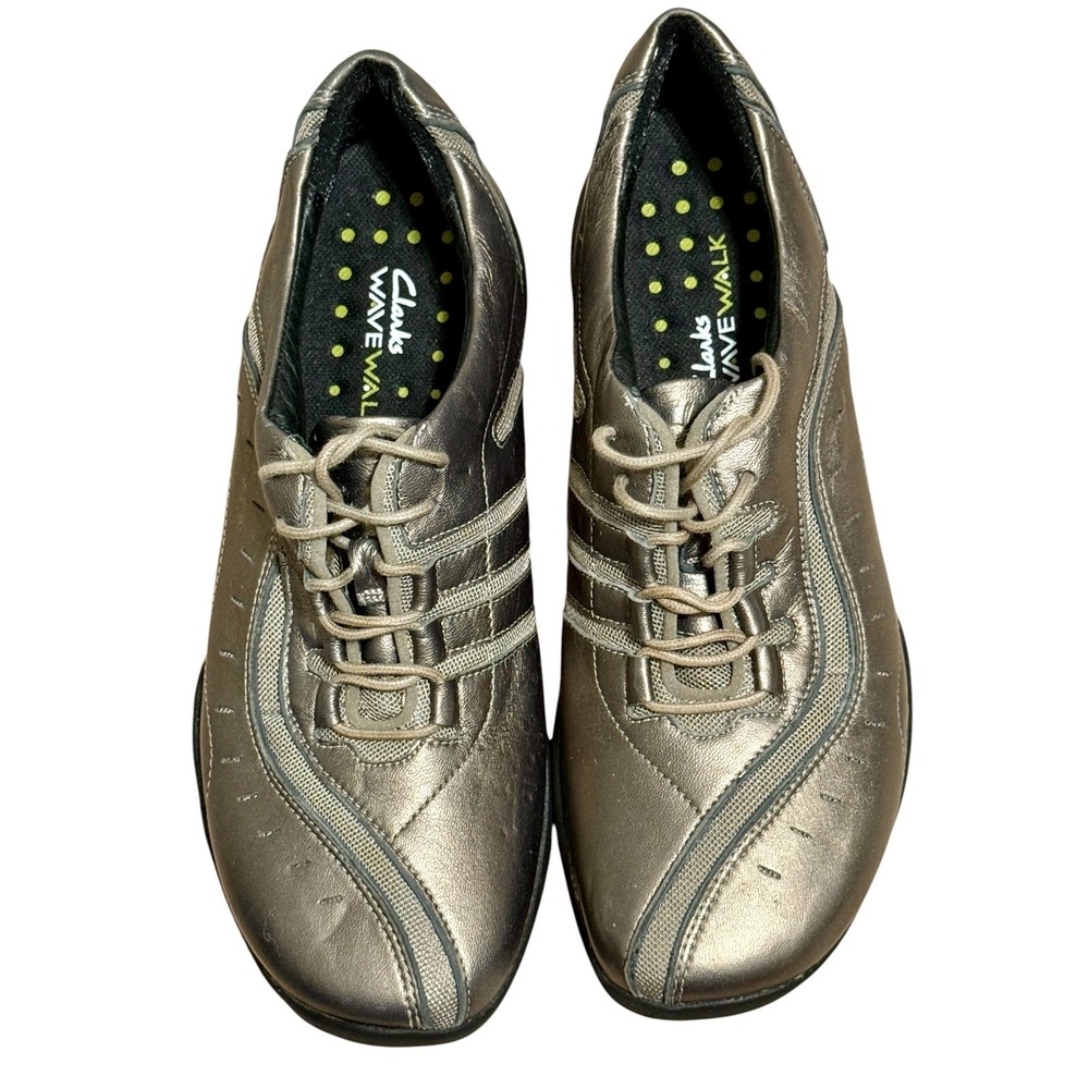 Clarks‎ Wave Walk Metallic Bronze Leather Walking Lace-Up Shoes Womens 8.5 M